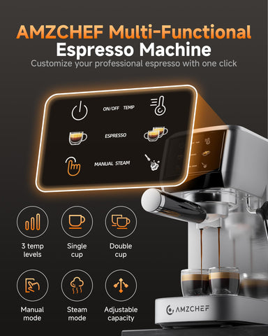 AMZCHEF control panel with HD touchscreen enables precise dose and quick adjustments for consistent results.