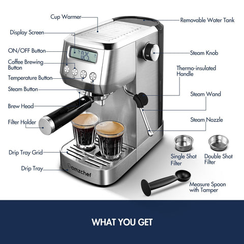 AMZCHEF stainless steel filter set supports single or double shots