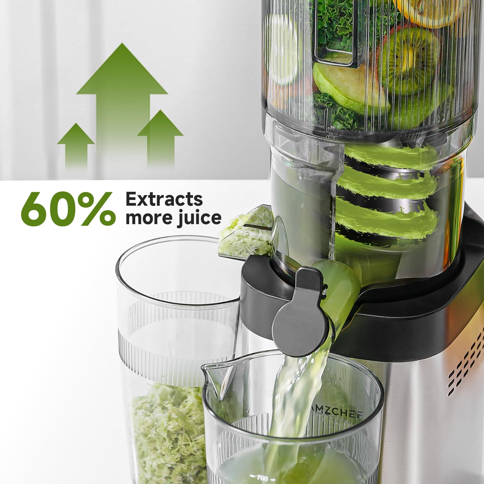 AMZCHEF large auger extracts maximum juice from produce