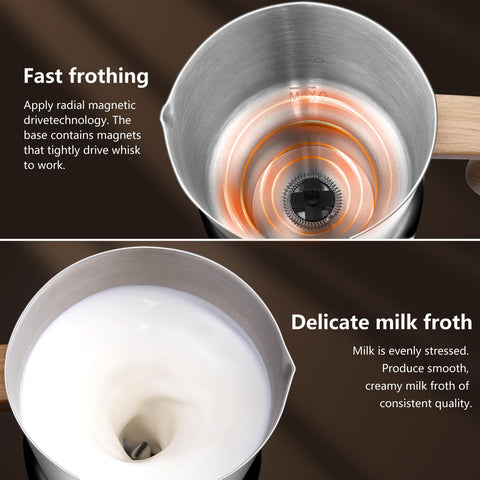 AMZCHEF frother showing OLED display and control knob.