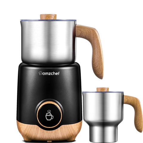 AMZCHEF milk frother steamer on countertop with 21oz cup for rich latte foam.