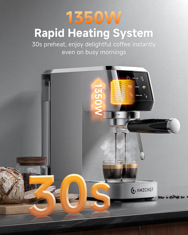 AMZCHEF 44oz removable water tank simplifies refills during busy mornings at home.