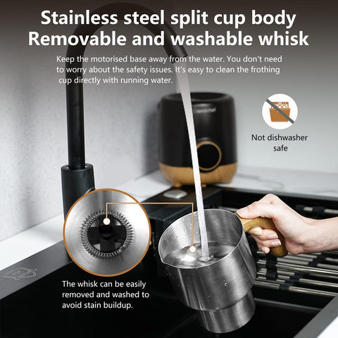 AMZCHEF removable magnet whisk cleans easily after frothing