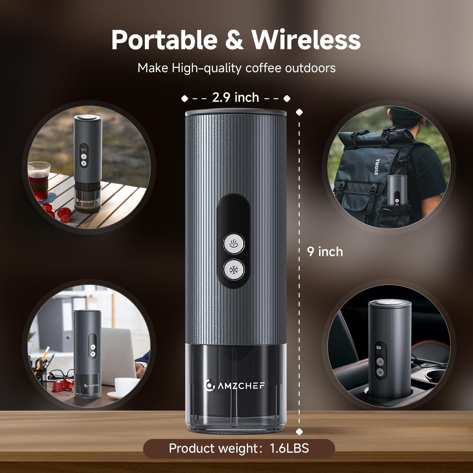 AMZCHEF USB-C rechargeable design works in cars or with power banks.