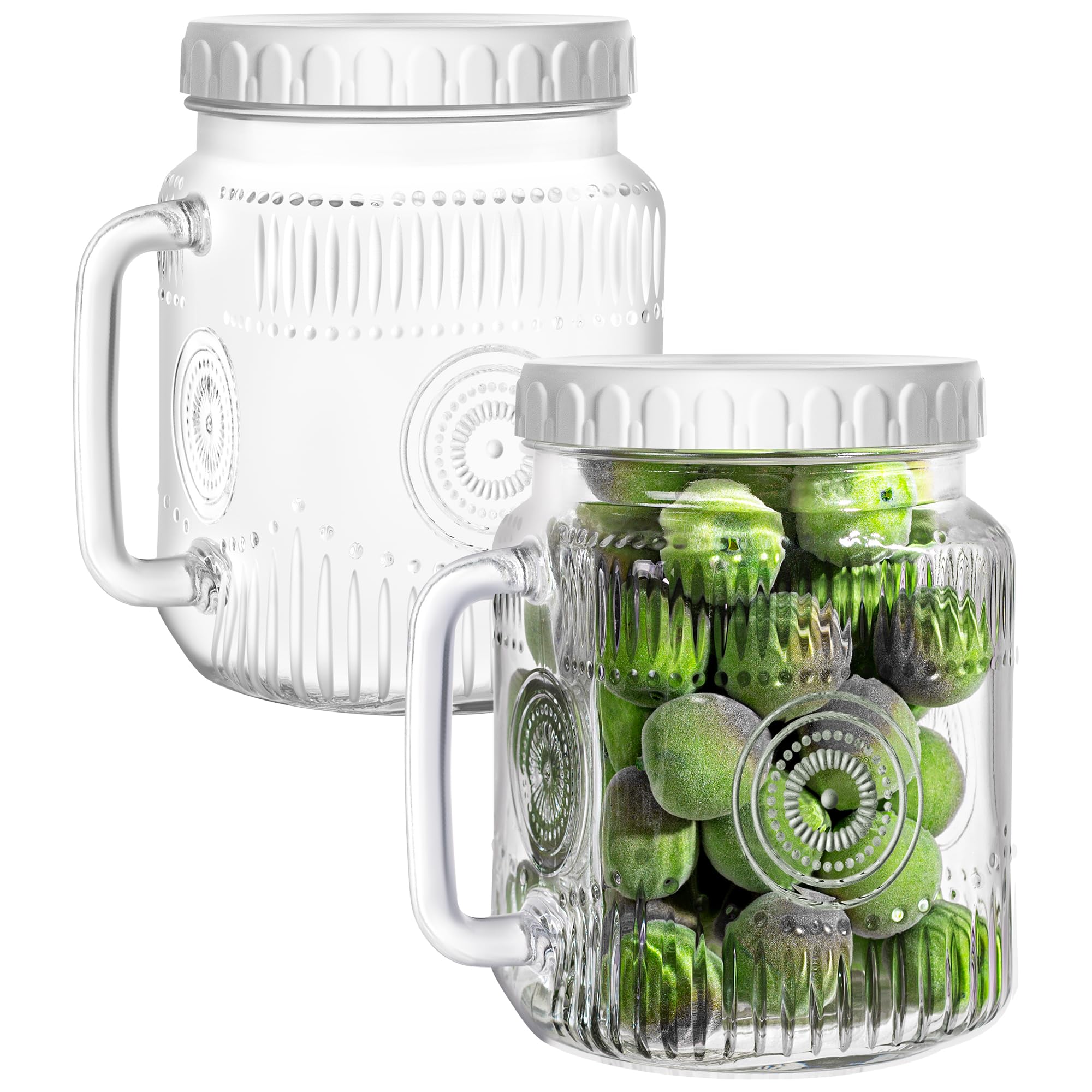 Amzcku 74oz wide-mouth glass jar with lid for easy filling and pantry storage.