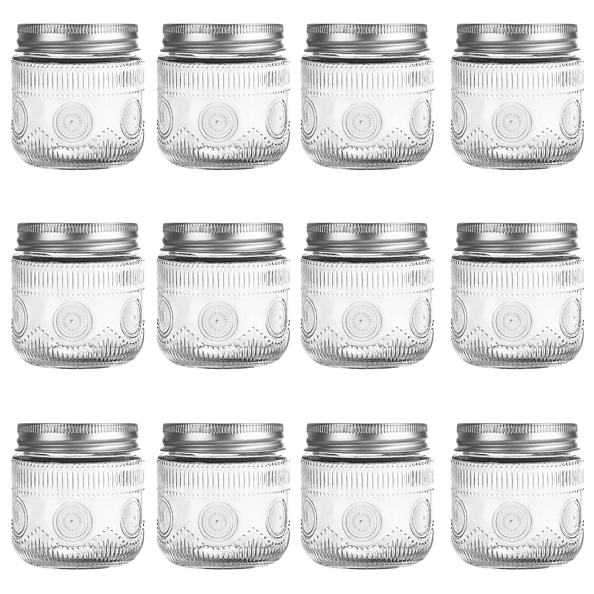 Amzcku 8 oz vintage mason jar with lids showing the fluted body and practical use