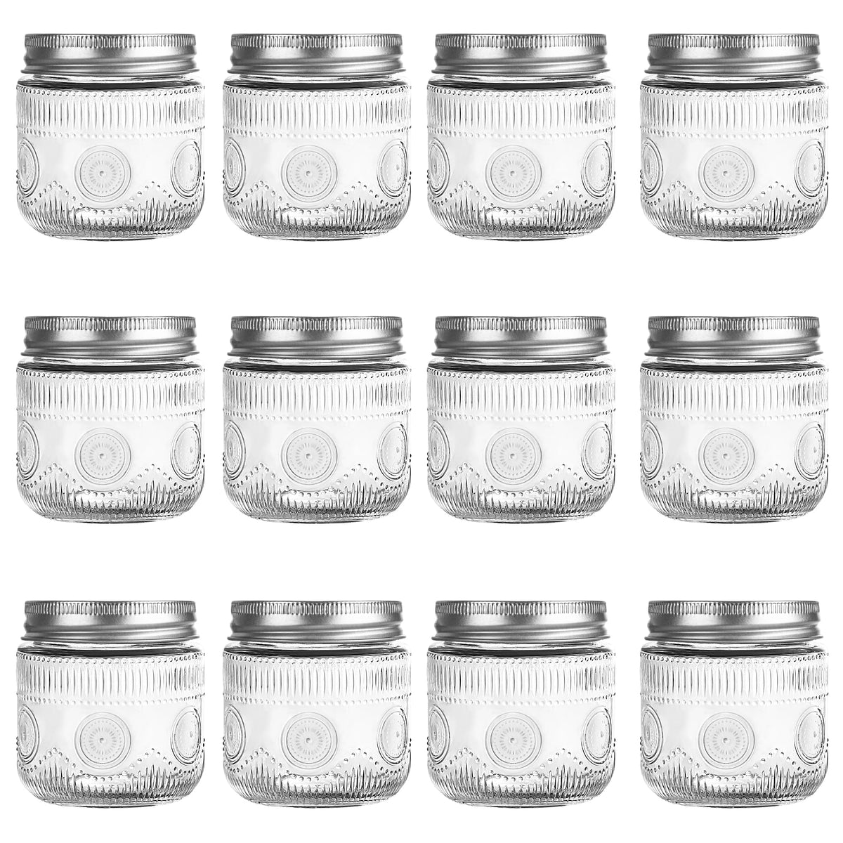 Amzcku 8 oz vintage mason jar with lids showing the fluted body and practical use