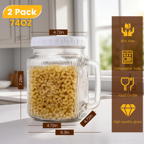 Amzcku two-pack vintage mason jars ideal for organized pantry and DIY decor.