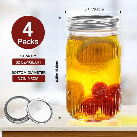 Amzcku wide mouth quart Mason jar with lid emphasizes easy filling and tight sealing