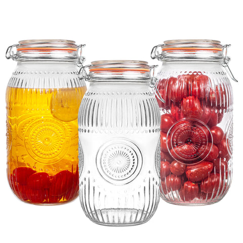 Amzcku wide-mouth vintage mason jar with airtight lid, ideal for bulk storage and easy filling.