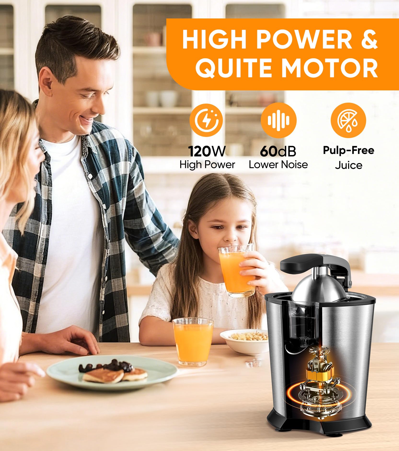Amzpass stainless steel juicer with anti drip spout for mess free pouring.