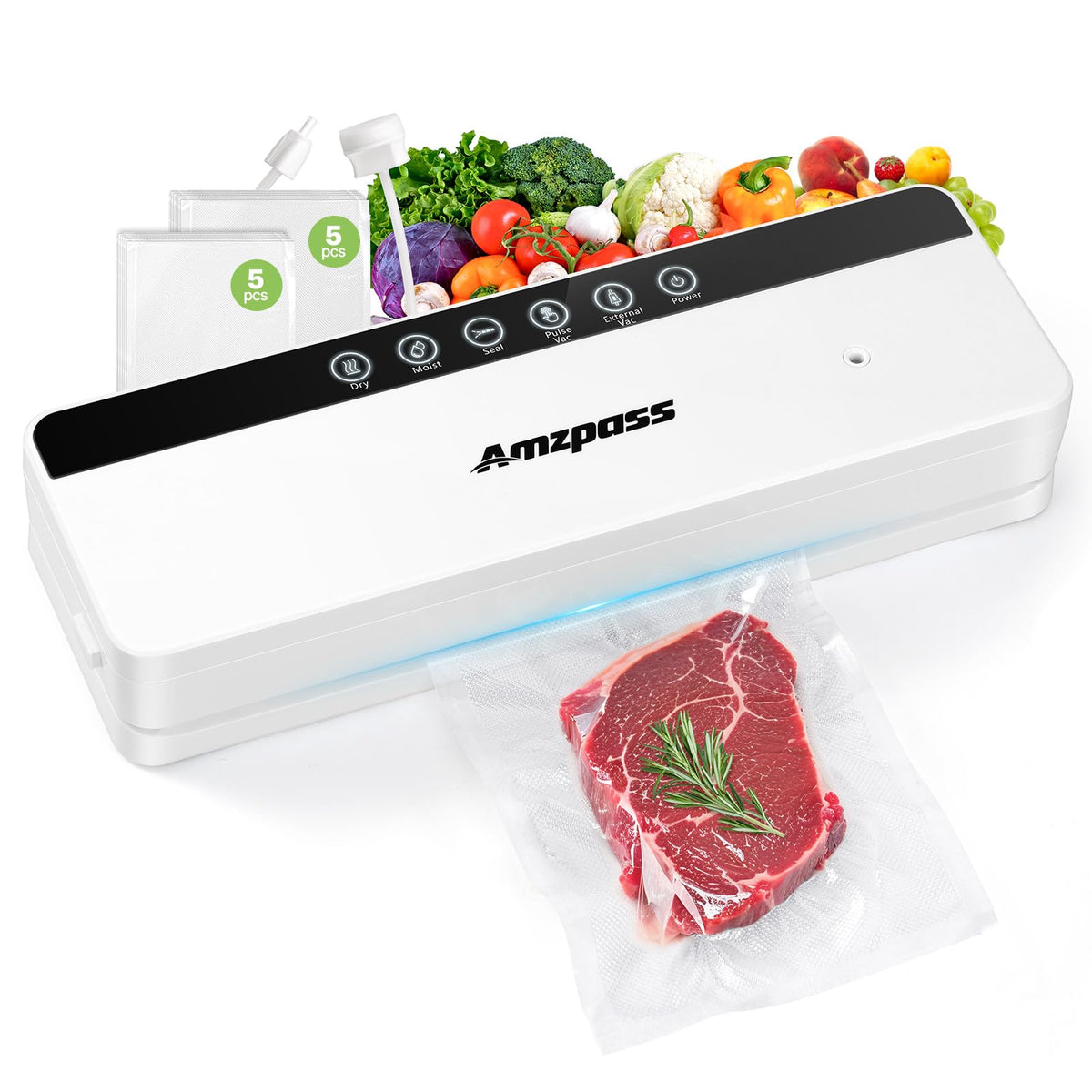 Amzpass vacuum sealer with 80kPa suction sealing produce for longer storage
