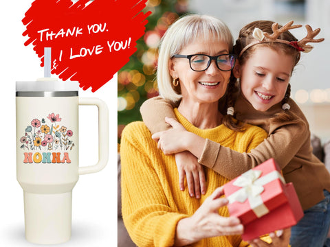 AMZUShome 40oz tumbler in gift-ready packaging, great for Nonna gifts.