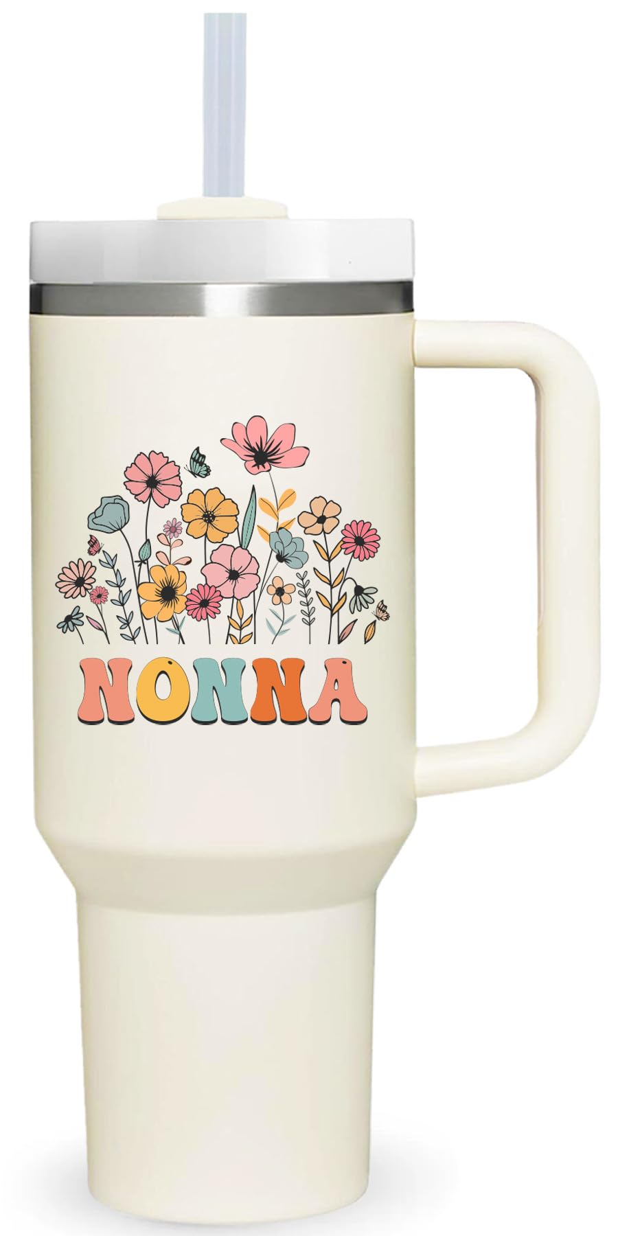 AMZUShome 40oz Tumbler with handle closeup showing the lid and grip for daily use.