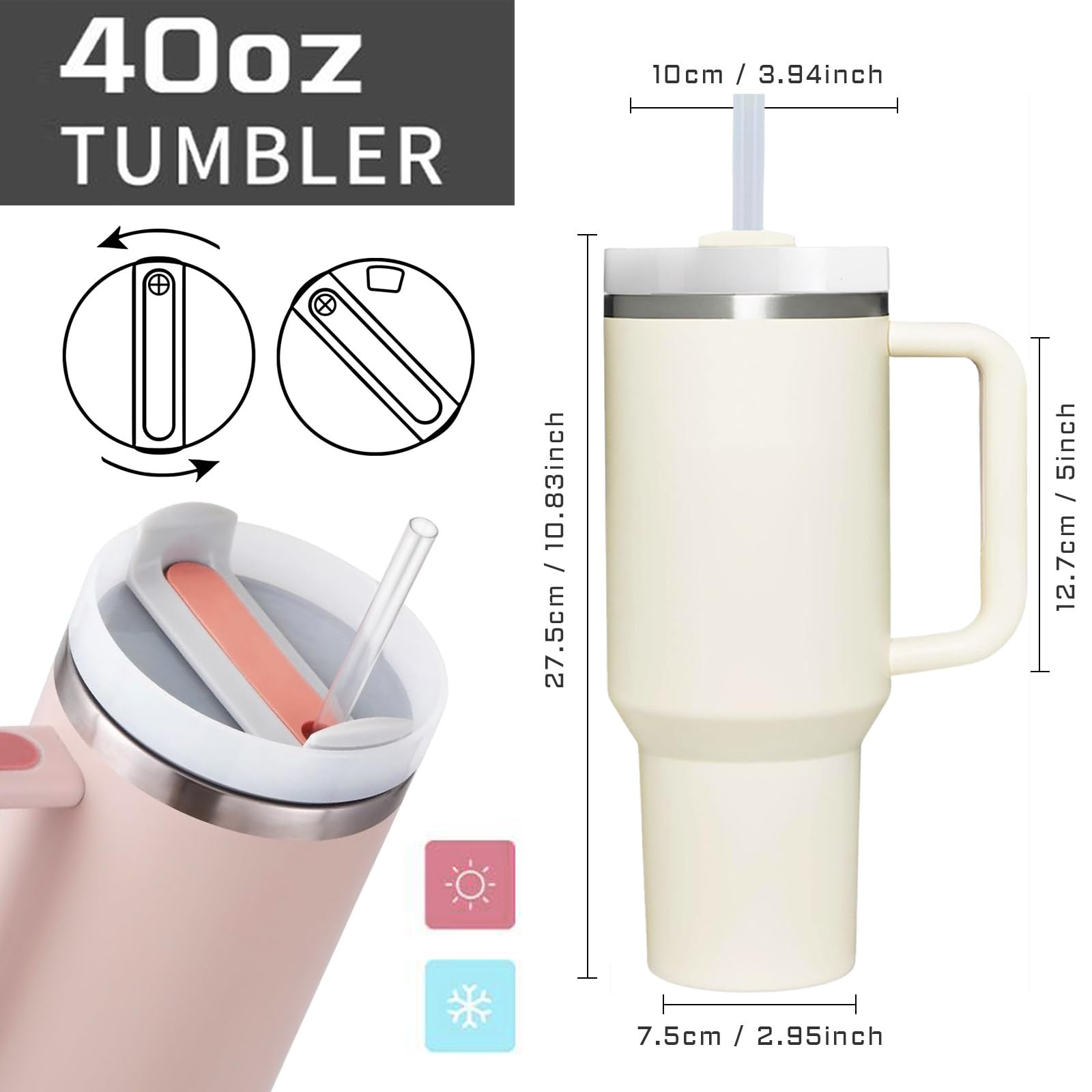 AMZUShome 40oz tumbler with handle in outdoor setting for travel and on-the-go hydration.