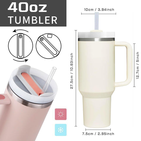 AMZUShome 40oz tumbler with handle in outdoor setting for travel and on-the-go hydration.