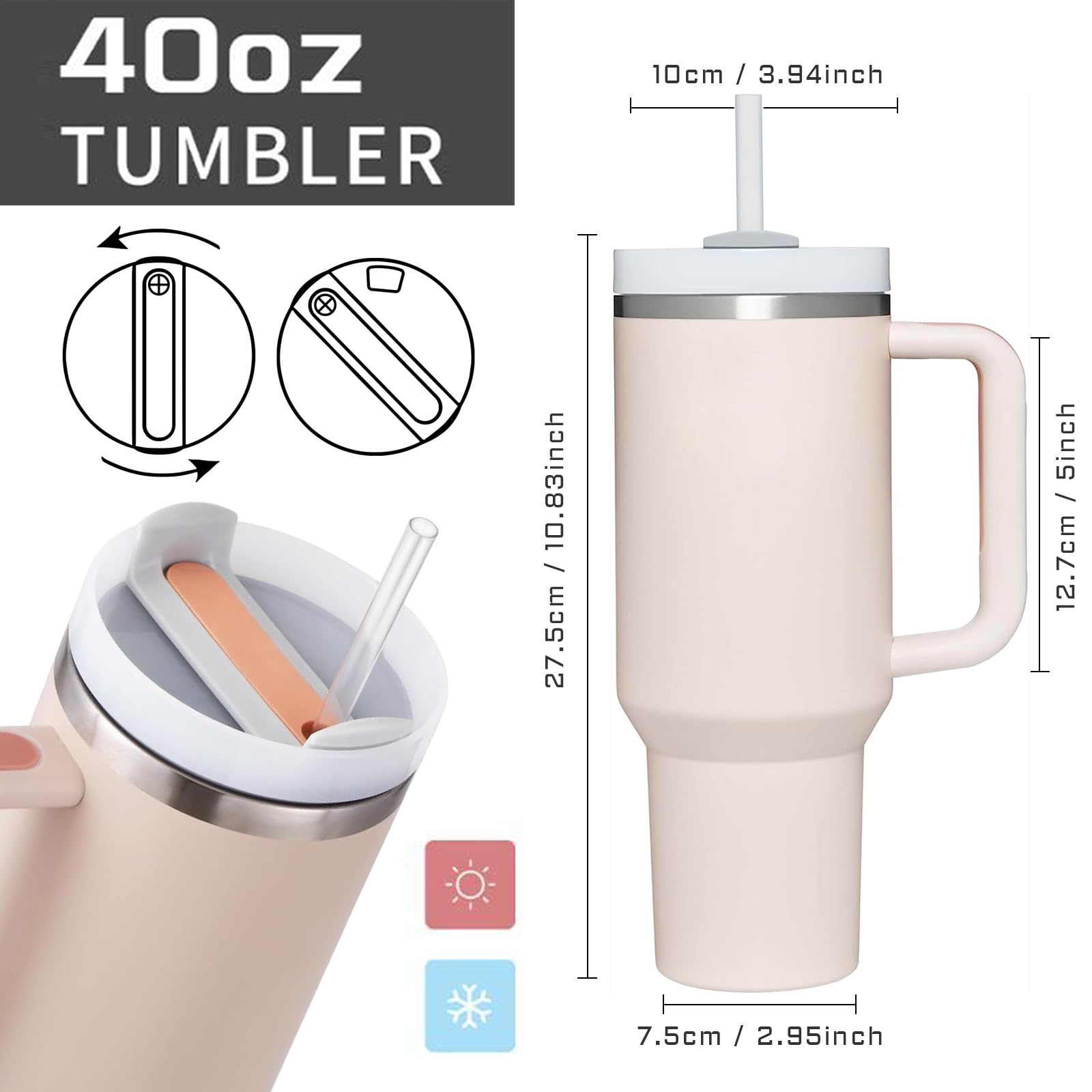 AMZUShome 40oz tumbler with handle for easy carrying