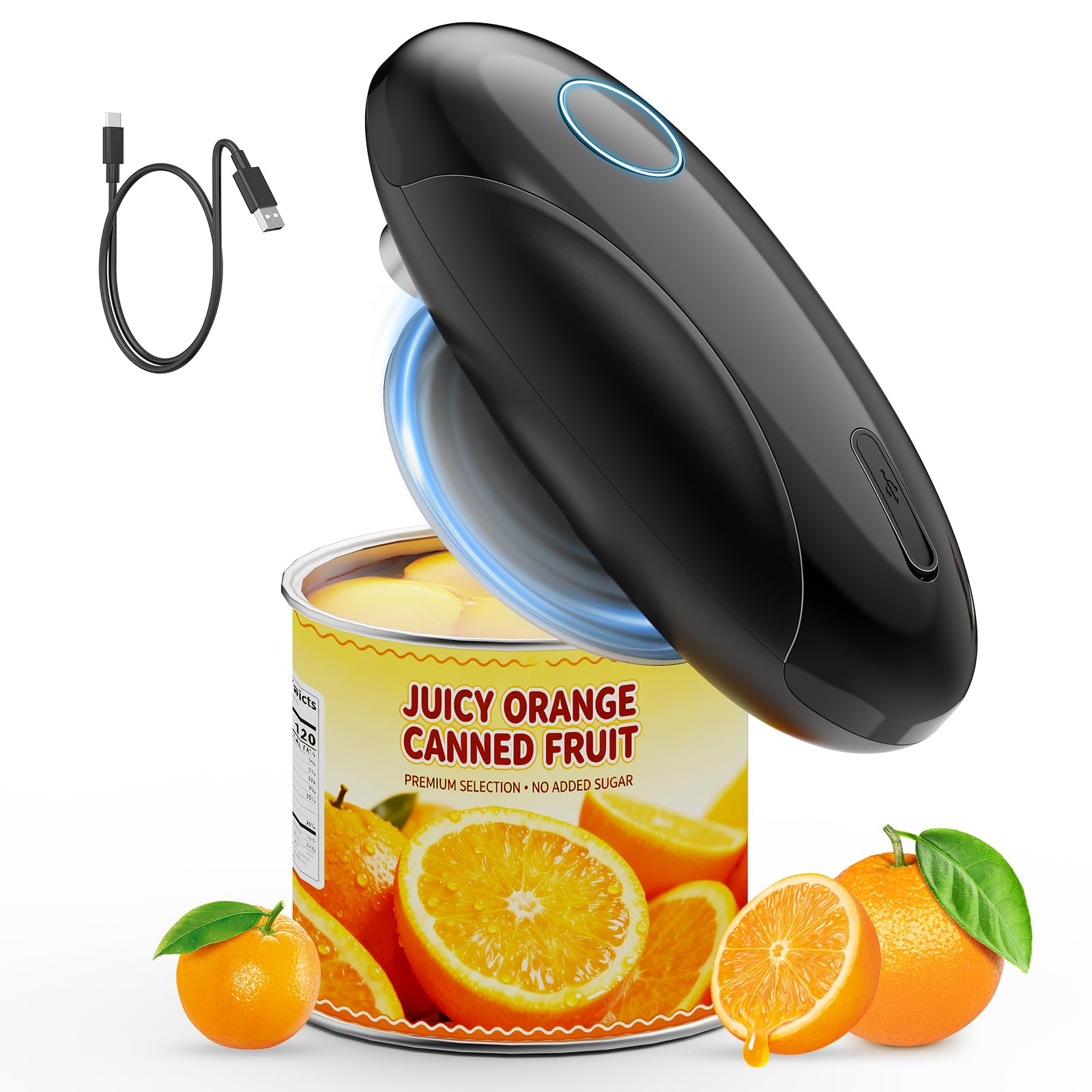 Amzwit Electric Can Opener in action shows one-touch fast opening and smooth edges.