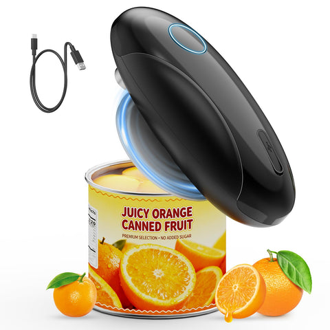 Amzwit Electric Can Opener in action shows one-touch fast opening and smooth edges.