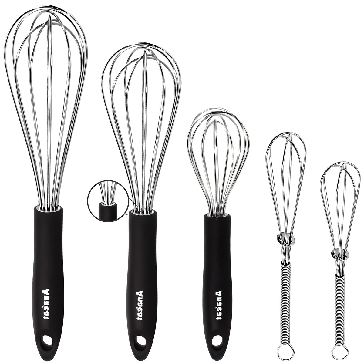 Anaeat 5-inch mini whisk with ergonomic handle for precise mixing.
