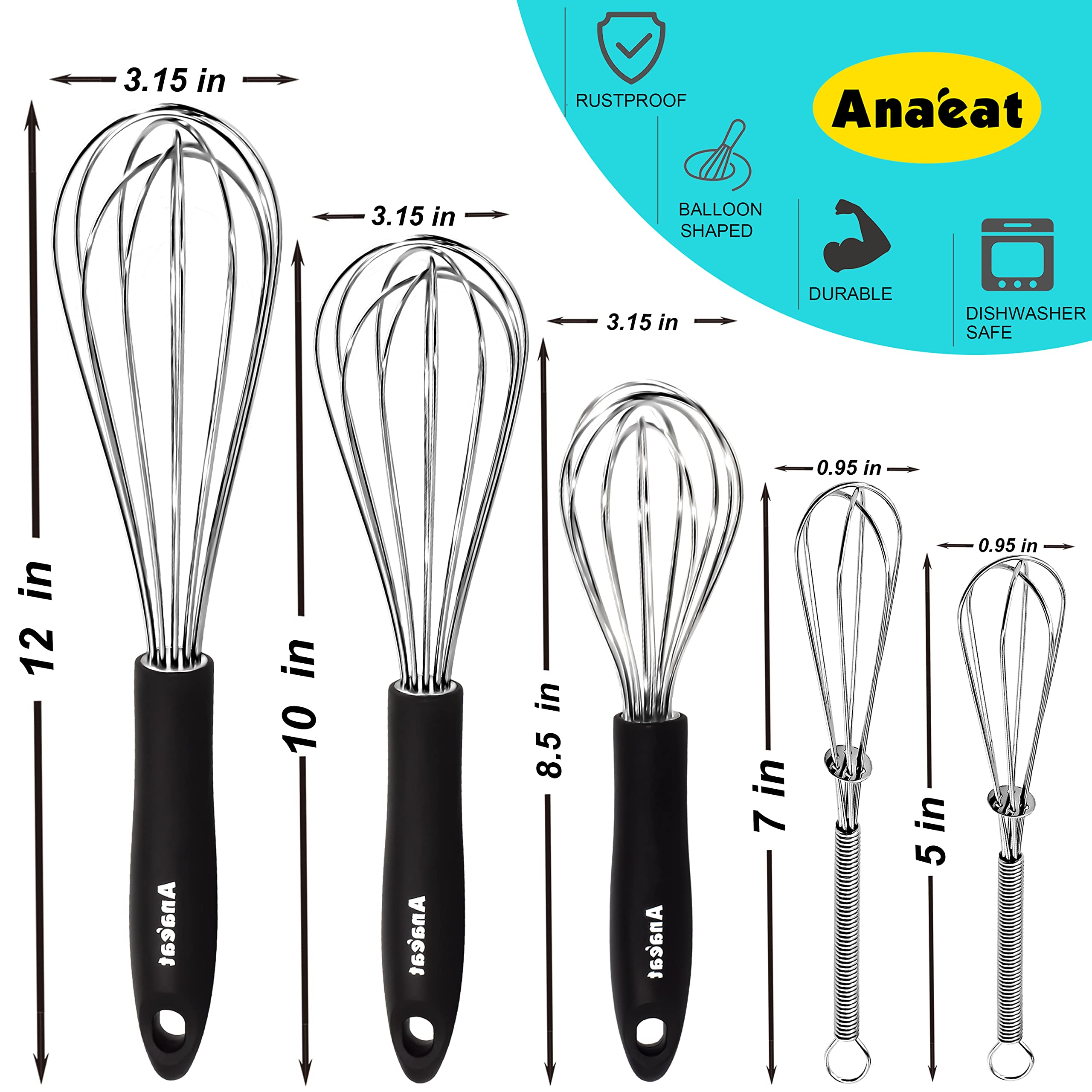 Anaeat BPA-free stainless steel whisk for healthy, durable tools.