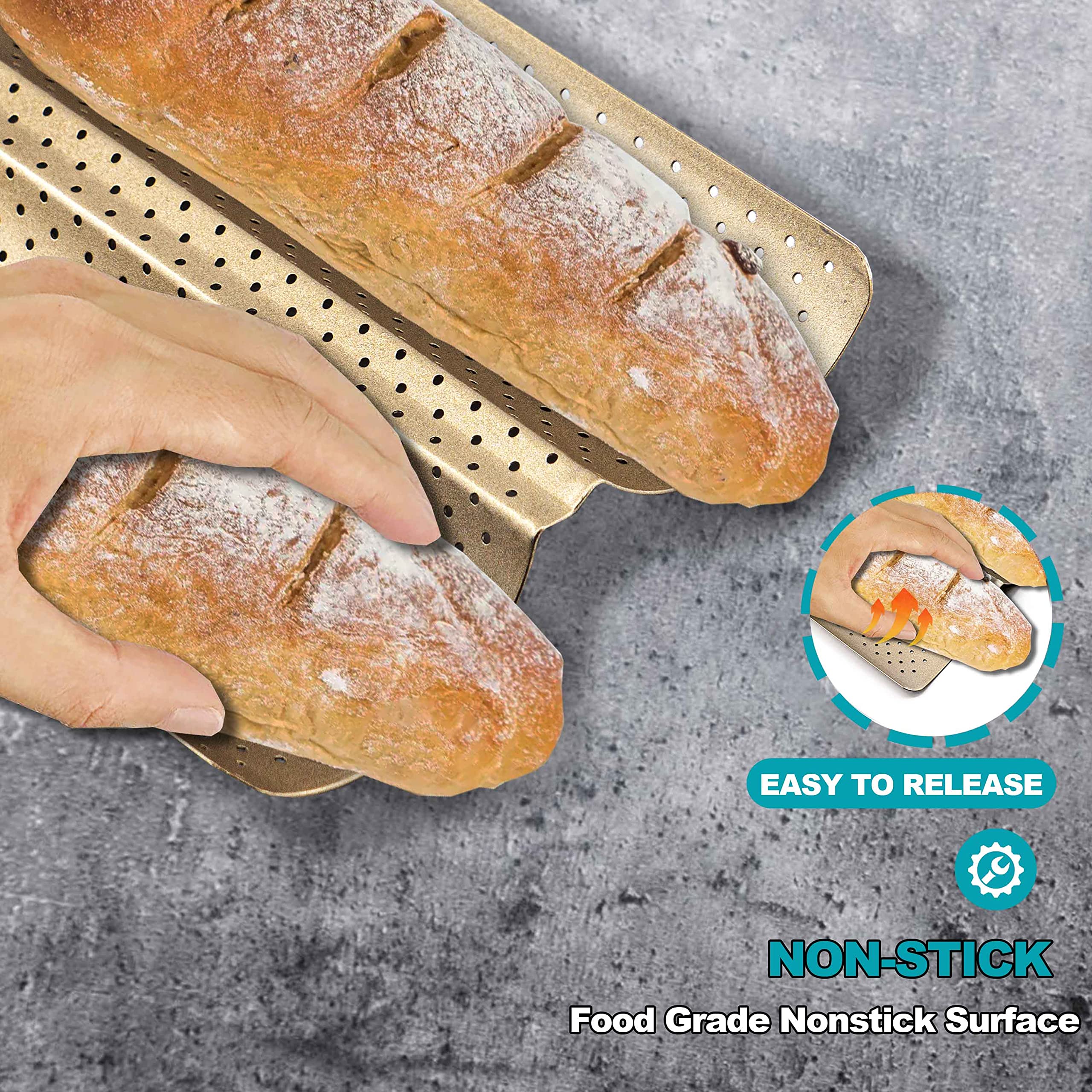 Anaeat dishwasher-safe baguette pan simplifies post-bake care.