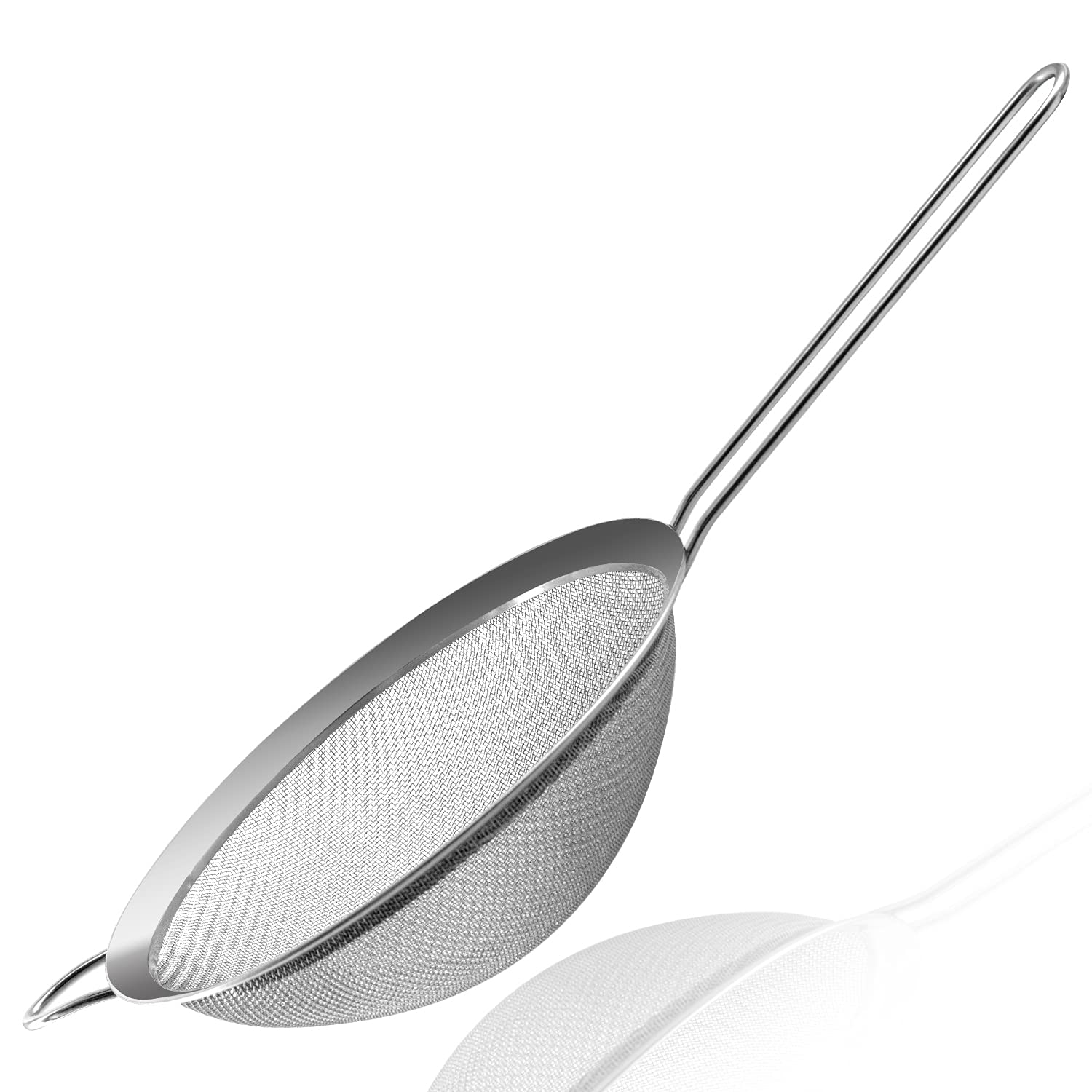 Anaeat fine-mesh strainer handle close-up for secure pour and precise sifting.