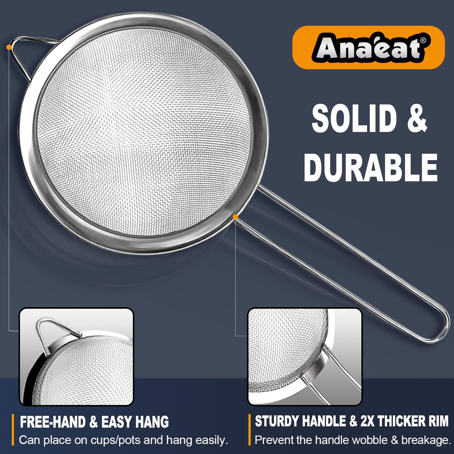 Anaeat long-handle strainer protecting hands over a boiling pot