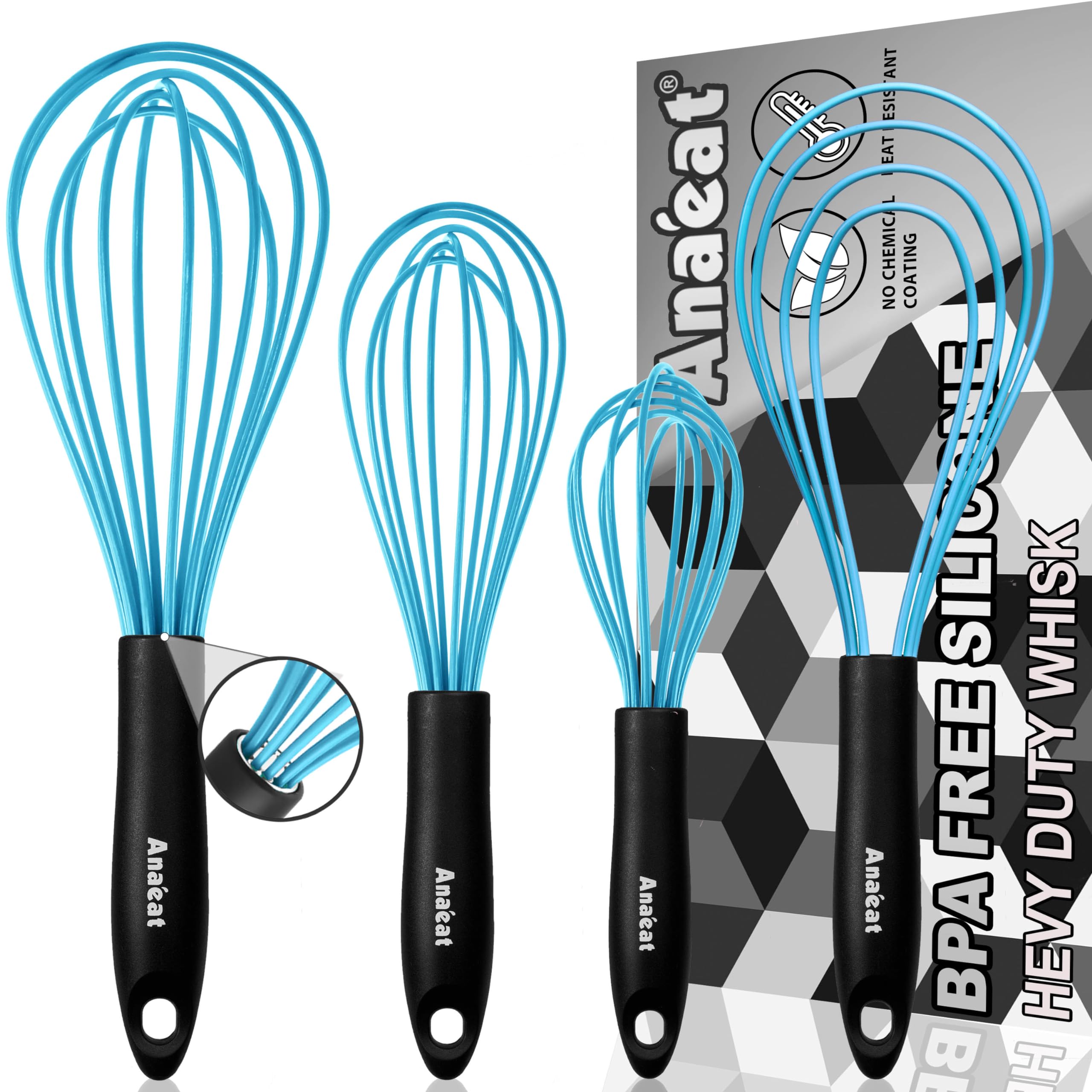 Anaeat flat whisk 11-inch blue for fatigue-free mixing in non-stick cookware