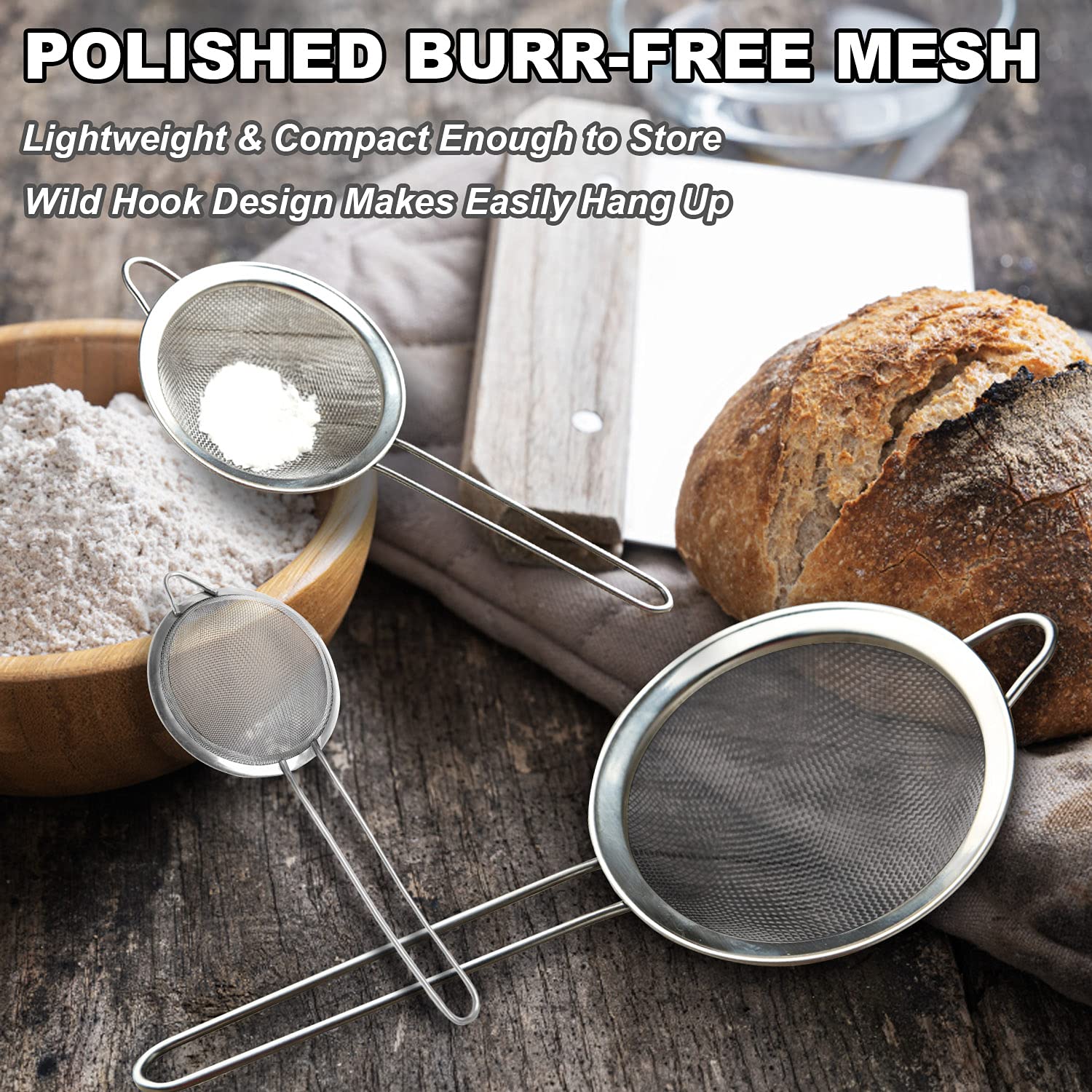 Anaeat hanging storage design keeps the strainer within easy reach.