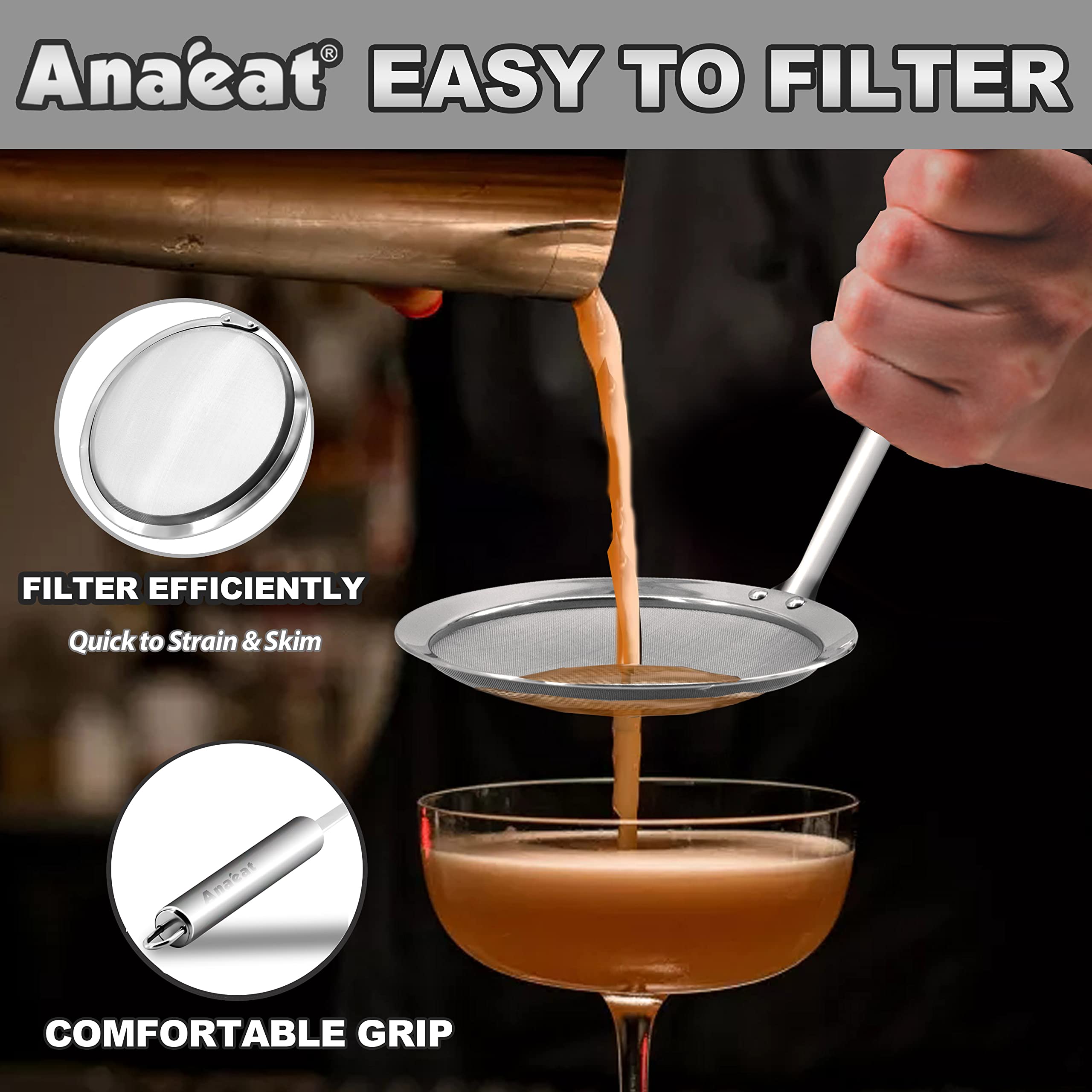 Anaeat kitchen tool set including multiple skimmers for versatile cooking.