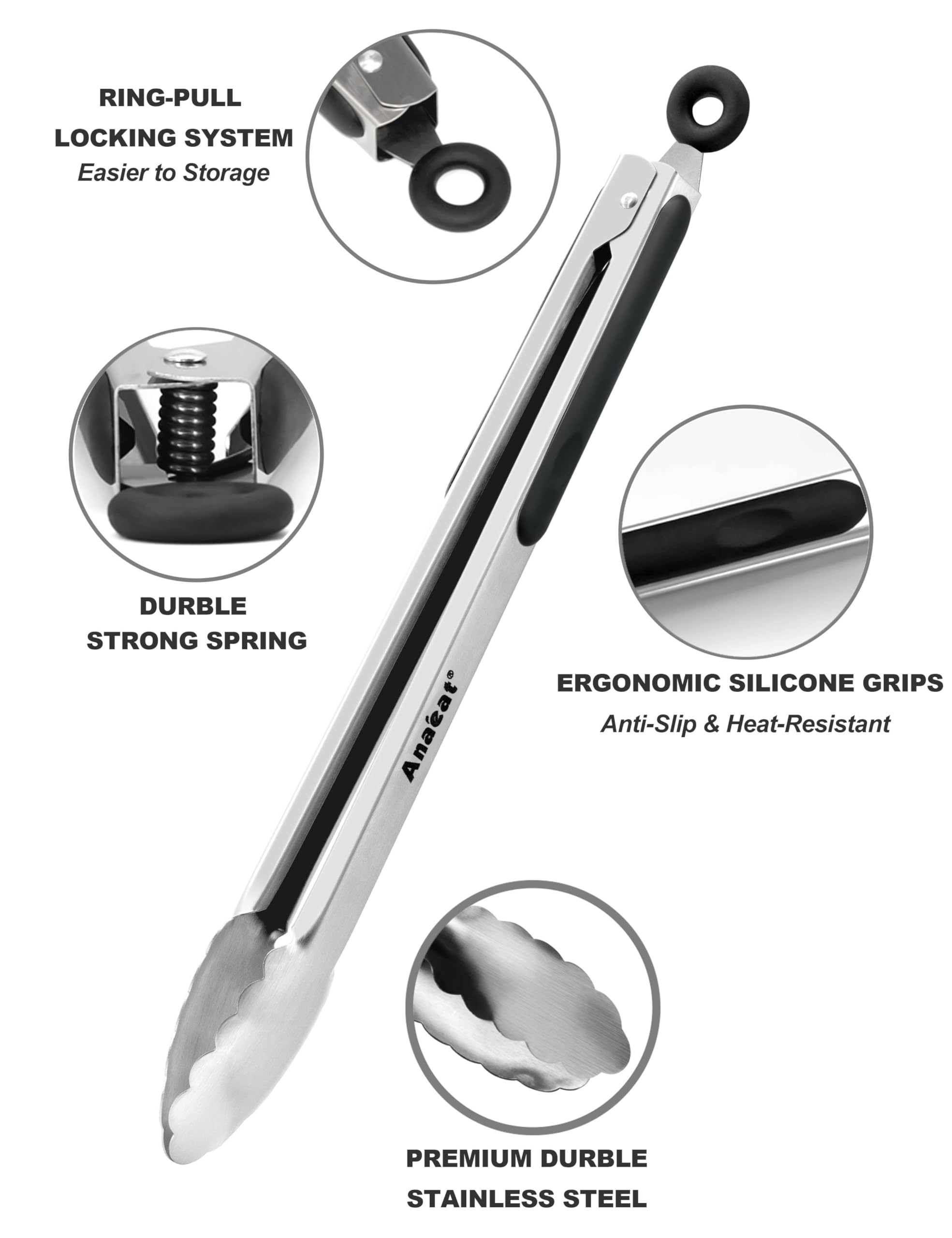 Professional-grade heavy-duty design for precise grasping on stove, grill, or buffet.