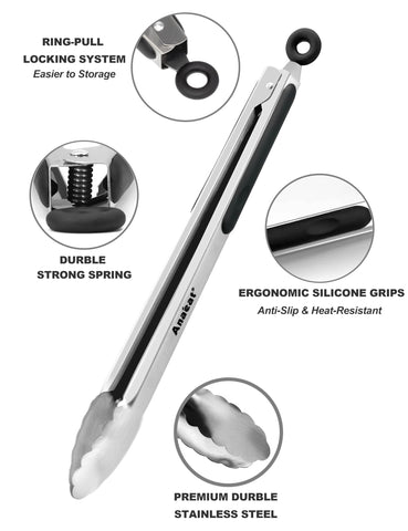 Professional-grade heavy-duty design for precise grasping on stove, grill, or buffet.