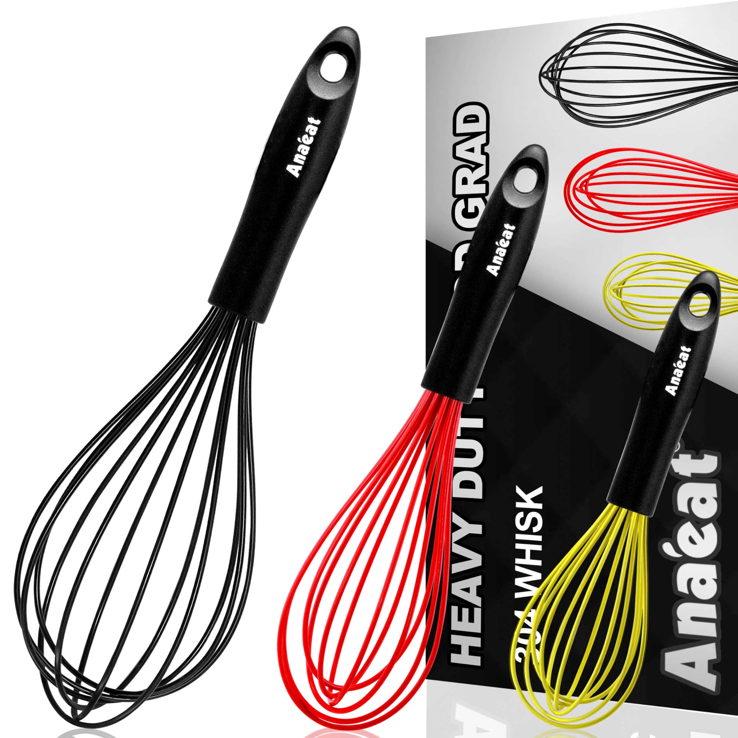 Anaeat silicone balloon whisk 9-inch: smooth mixing in non-stick bowls.