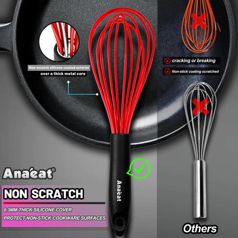 Anaeat heat resistant whisk up to 450°F for versatile cooking.