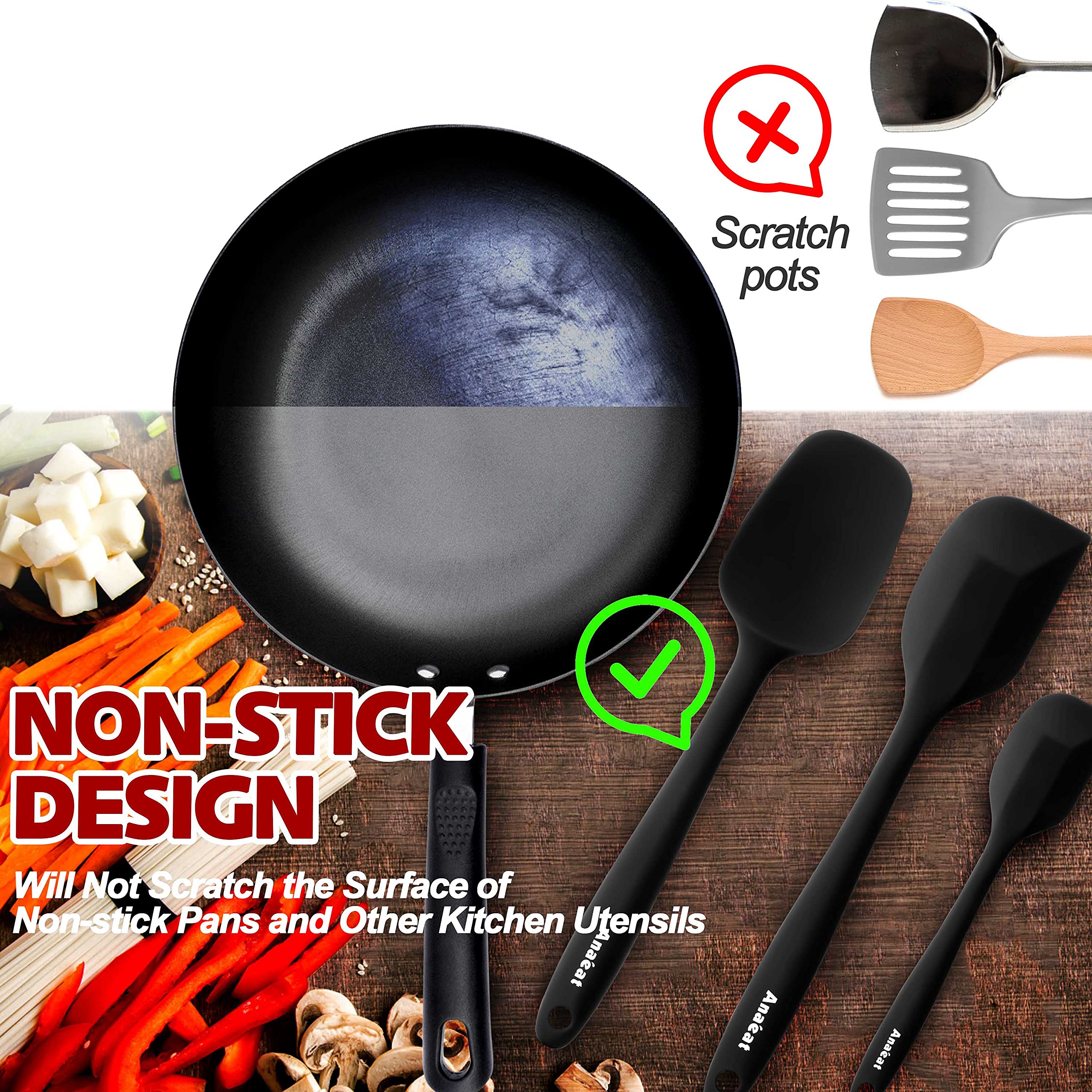 Anaeat silicone spatula set-5 stirring pancakes in a hot pan.