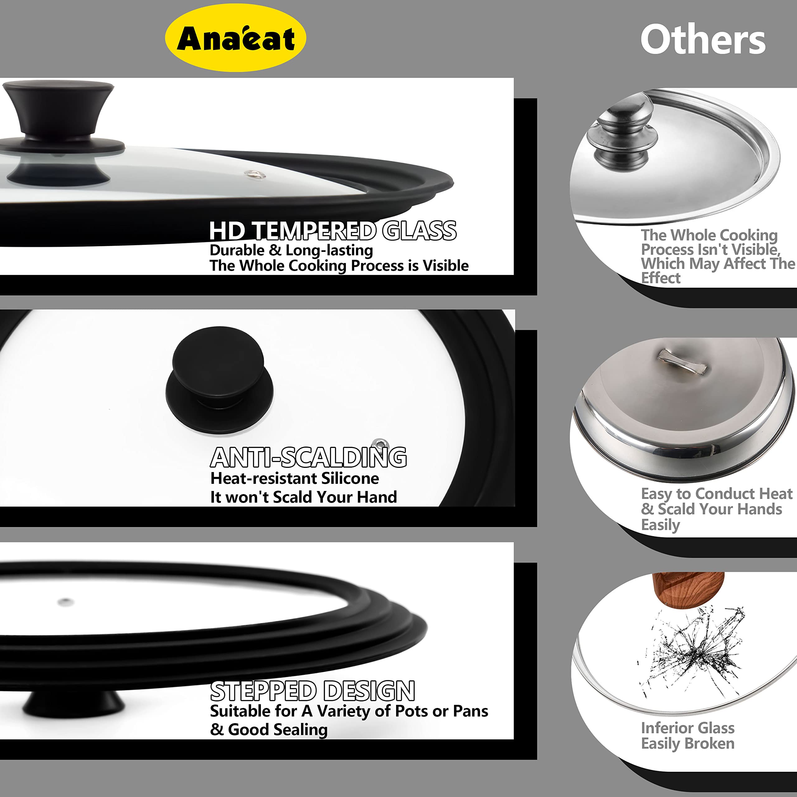 Anaeat glass lid helps keep kitchen tidy by covering pots and pans neatly