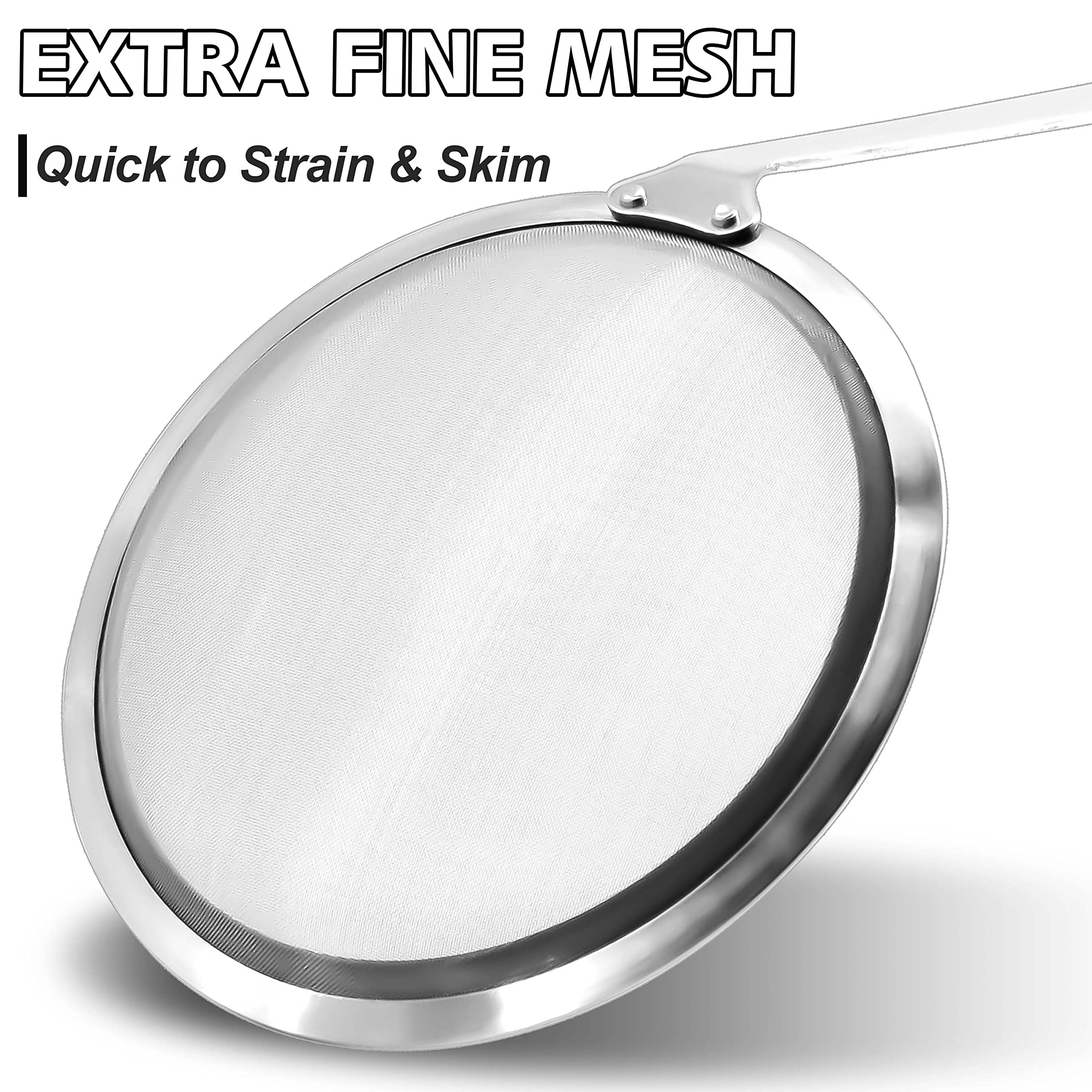 Anaeat skimmer features ergonomic long handle for reduced splashes.