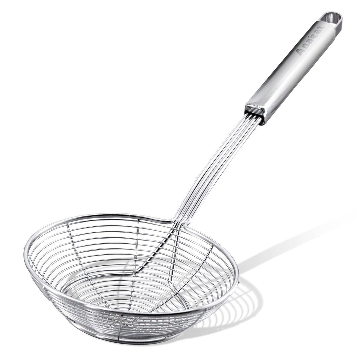 Anaeat spider strainer skimmer in full view for 7-inch pasta draining