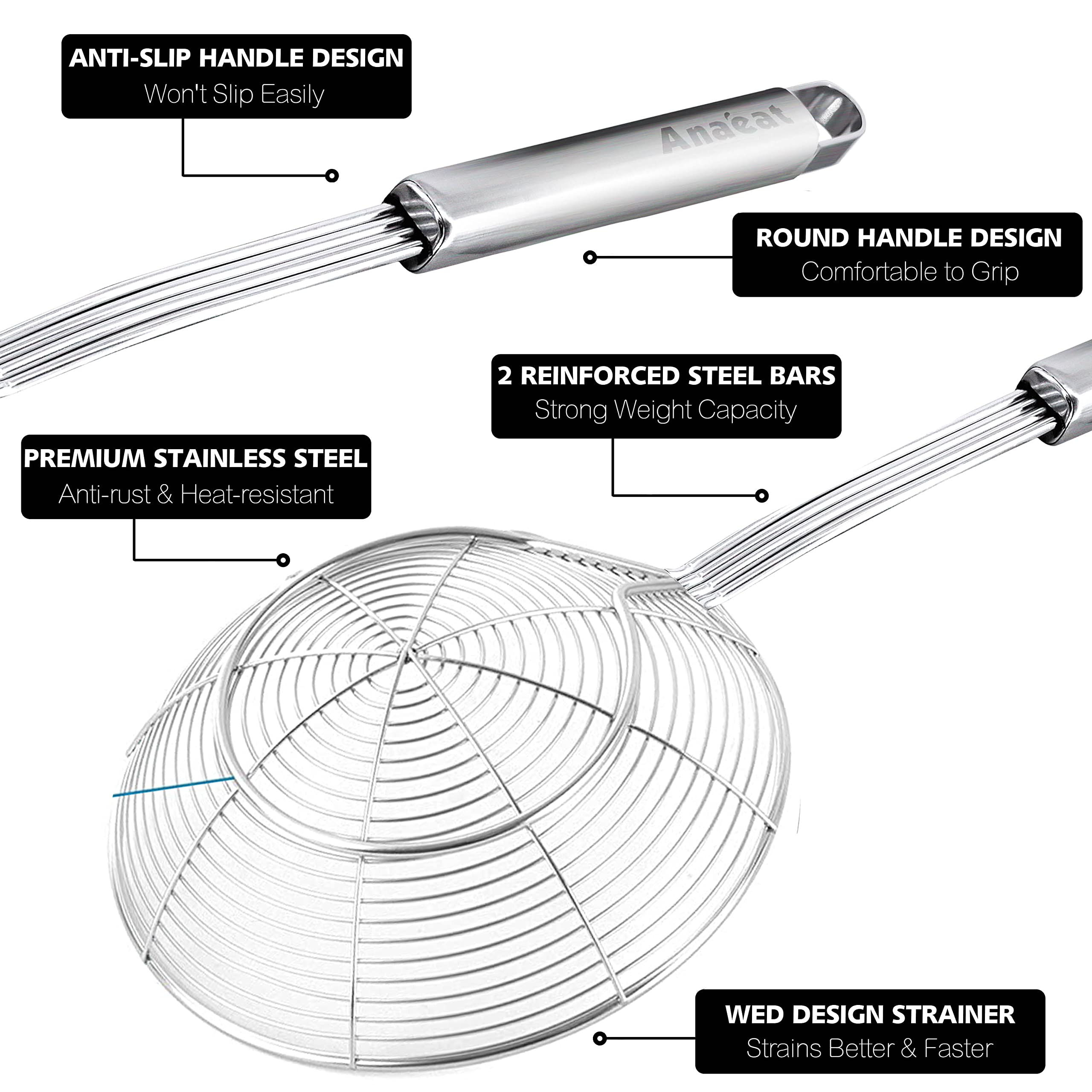 Anaeat skimmer versatile for pasta, fries, eggs, and more