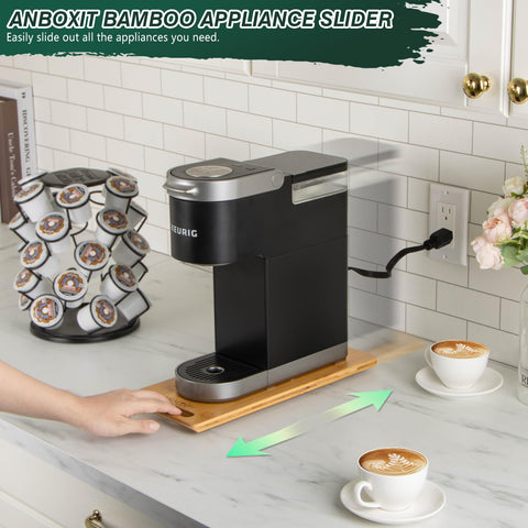 ANBOXIT bamboo appliance slider deep medium makes room for a larger espresso machine with ease