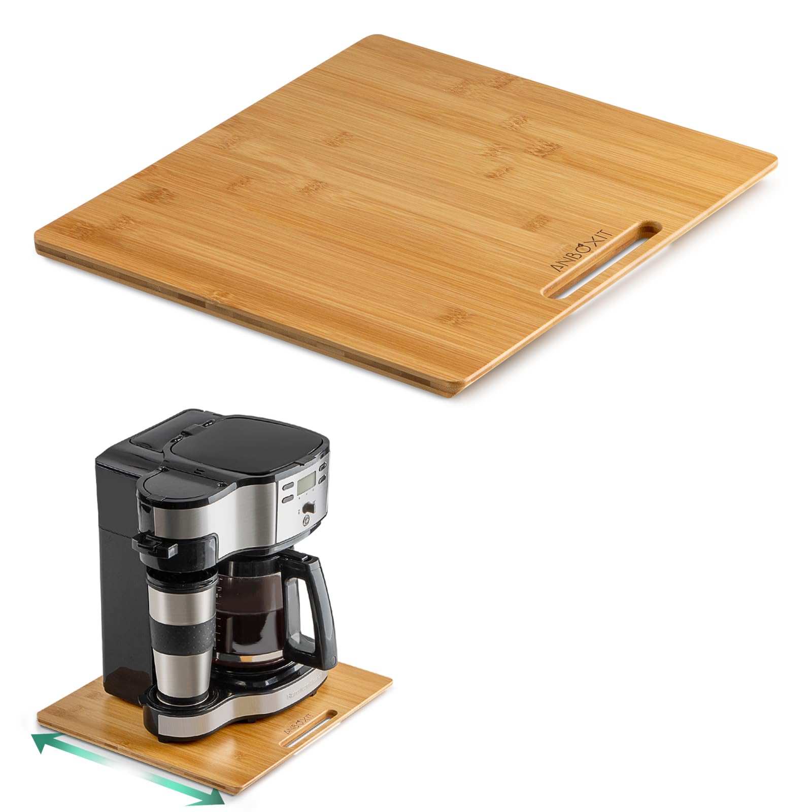 ANBOXIT bamboo appliance slider front view with sturdy 3-layer construction for heavy coffee makers