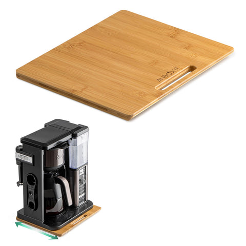 ANBOXIT Bamboo Appliance Slider front view shows smooth glide for countertops.