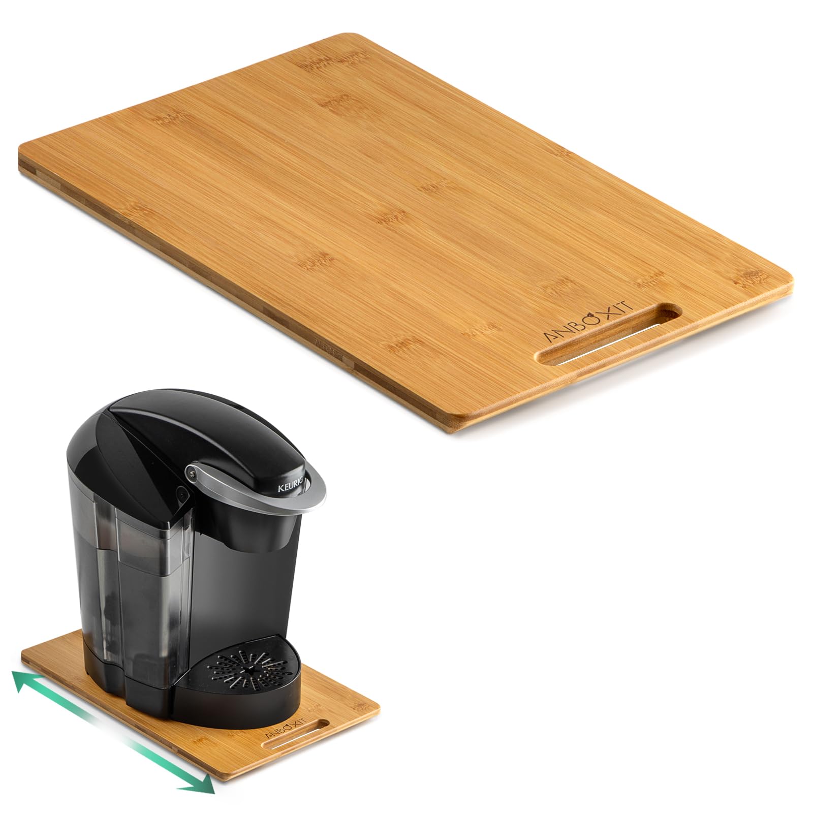 ANBOXIT Bamboo Appliance Slider side view with smooth, quiet motion for easy under-cabinet access