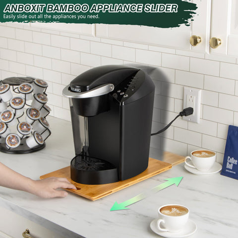 ANBOXIT Bamboo Appliance Slider in under-cabinet use keeps countertops decluttered and organized