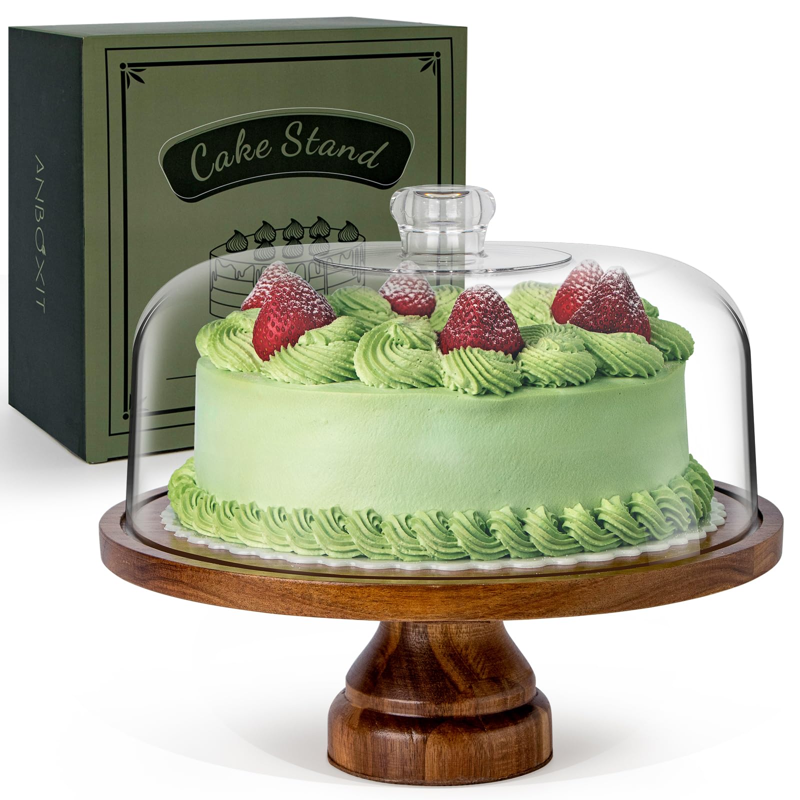 ANBOXIT cake stand with dome lid showcases desserts while keeping them fresh.