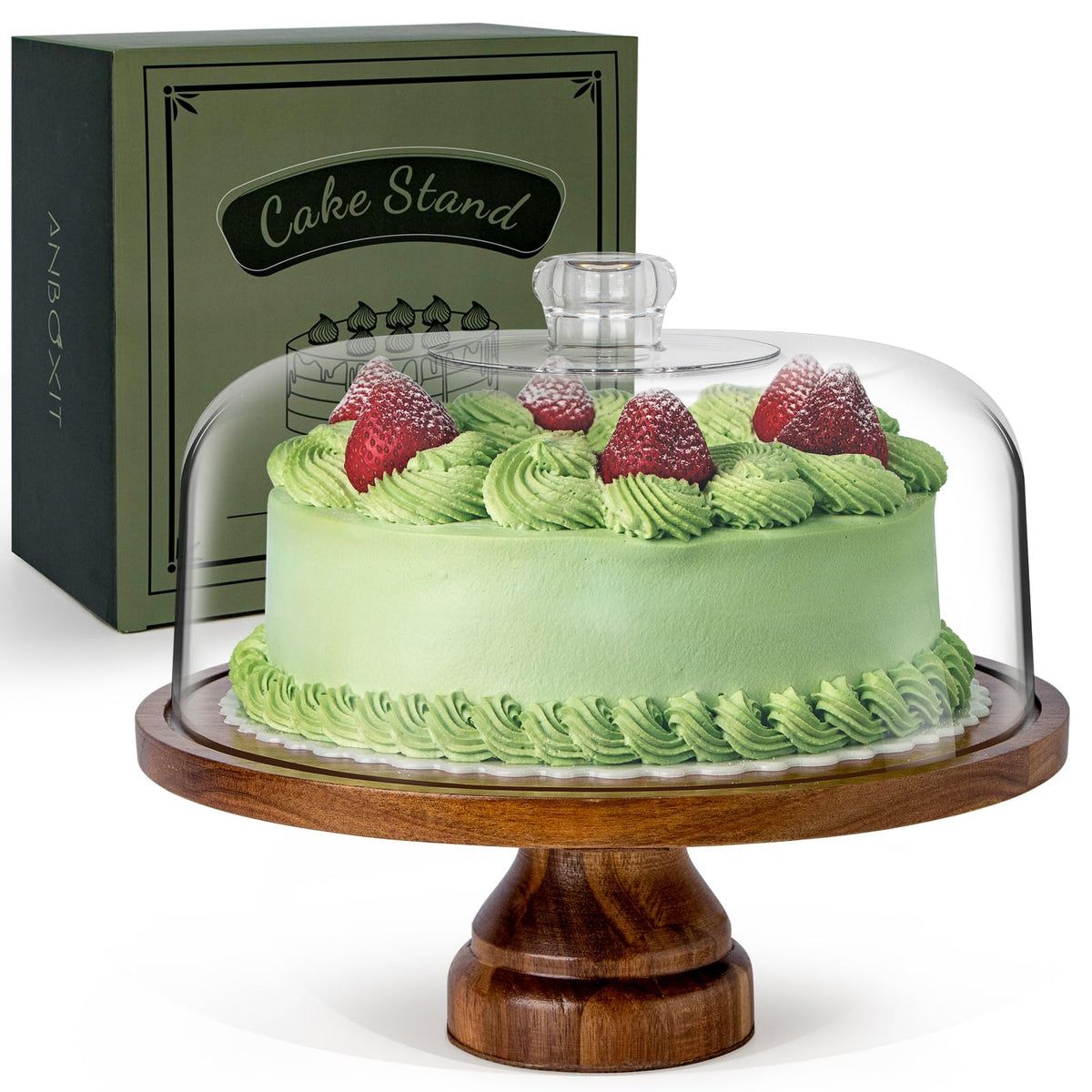 ANBOXIT cake stand with dome lid showcases desserts while keeping them fresh.