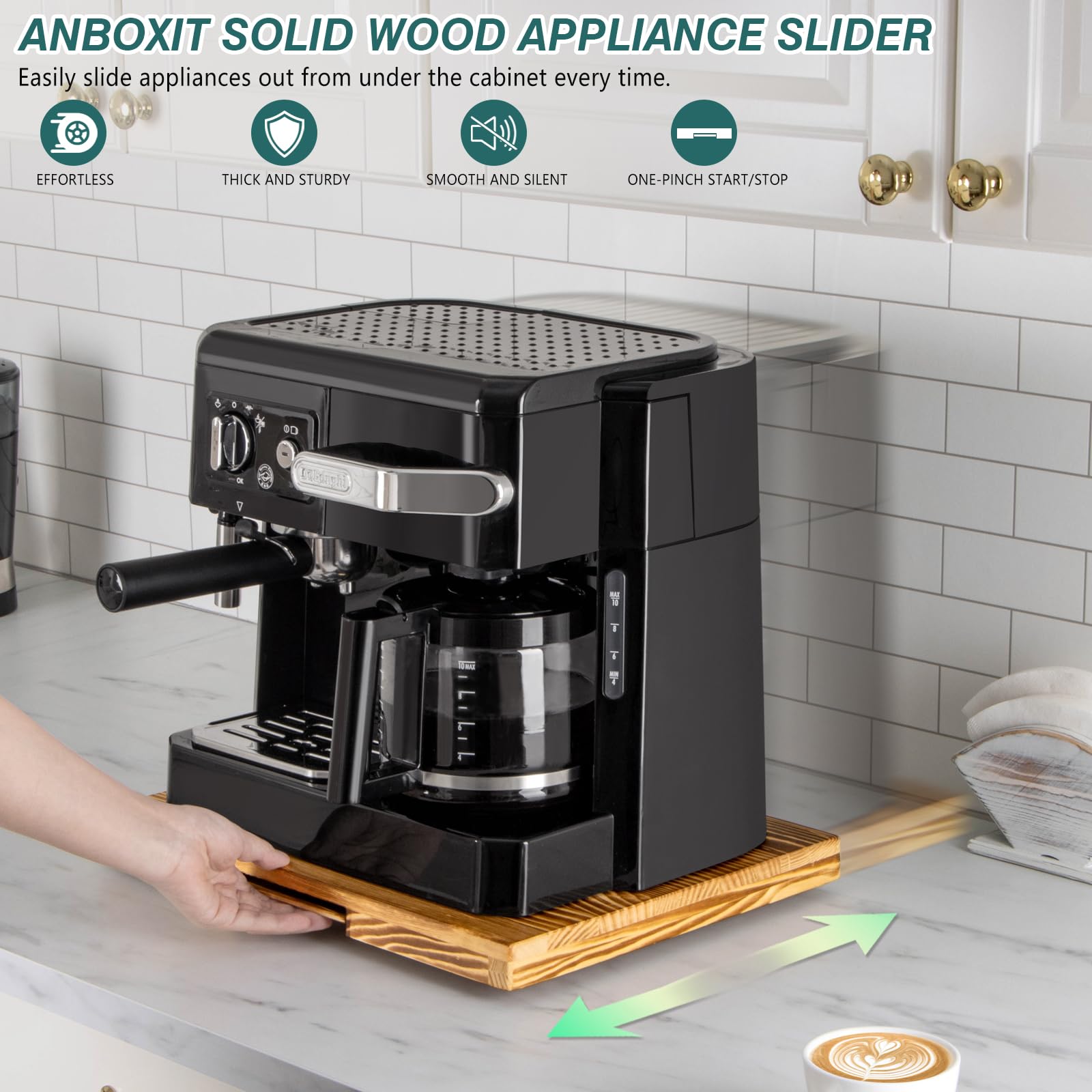 ANBOXIT coffee maker slider on counter demonstrates smooth, no-scratch operation.
