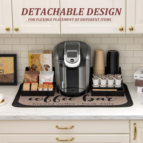 ANBOXIT Coffee Station Organizer in black wooden finish adds rustic charm while organizing essentials