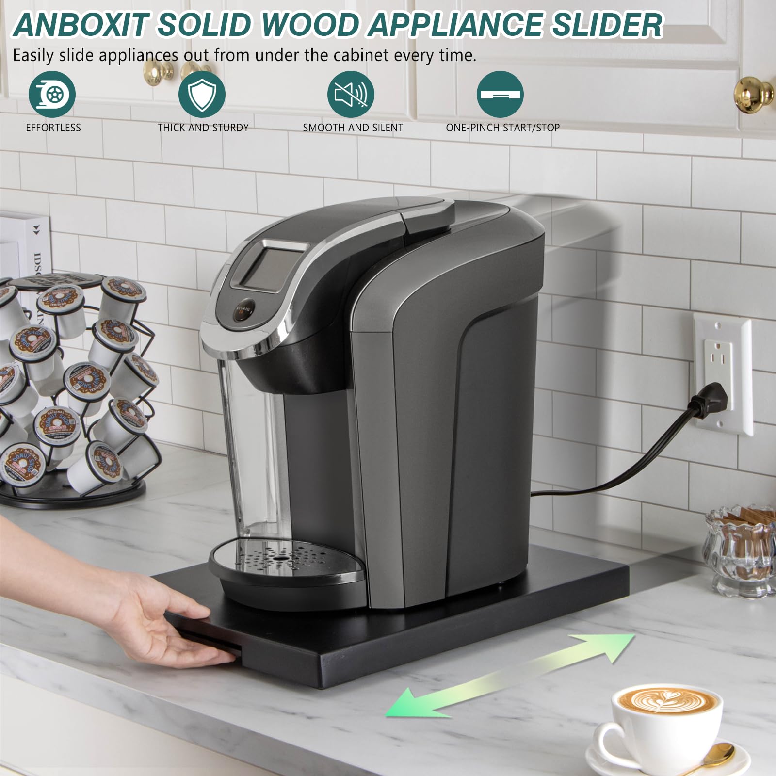 ANBOXIT sliding tray in kitchen counters showcases quiet, scratch-free operation